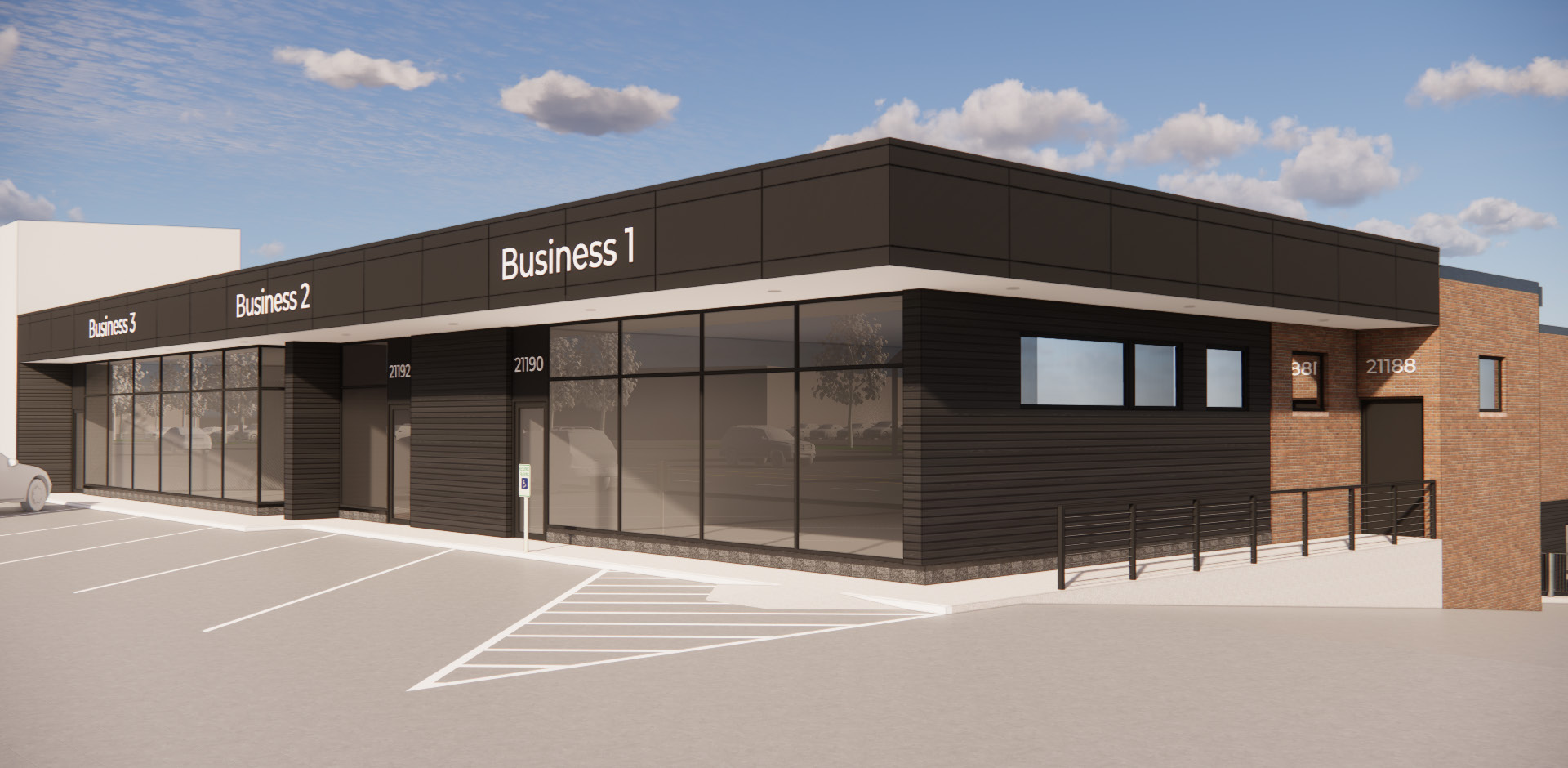 Rendering of the renovated storefronts at 21190 Center Ridge Road, Rocky River
